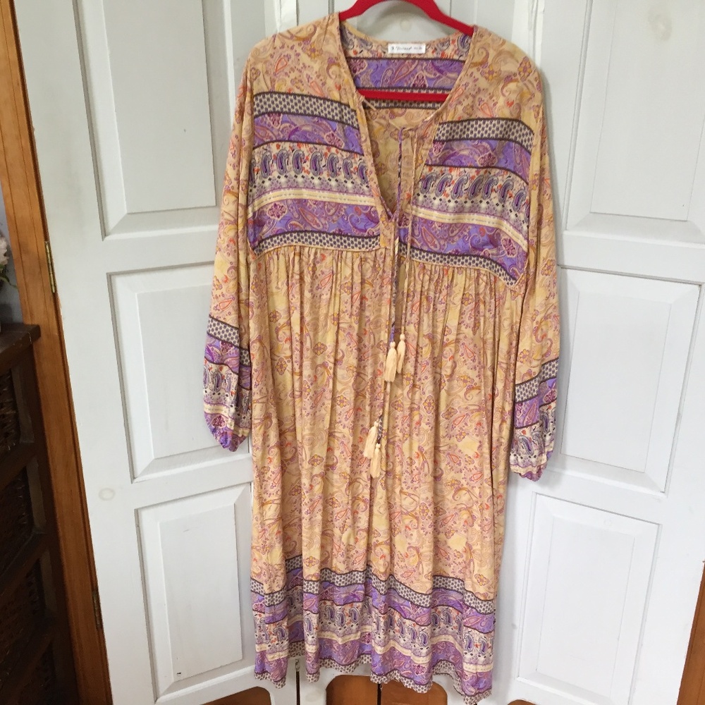 Bohemian Floral Dress in Purple and Tan